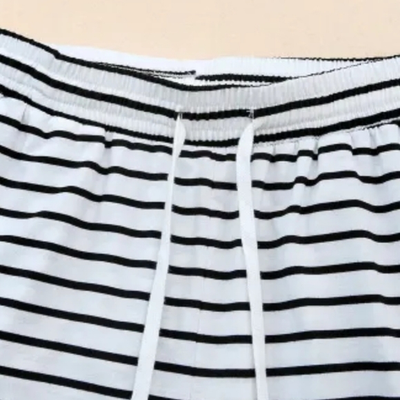 NEW! White Striped Pocket Casual Drawstring Wide LegPants - Picture 9 of 16